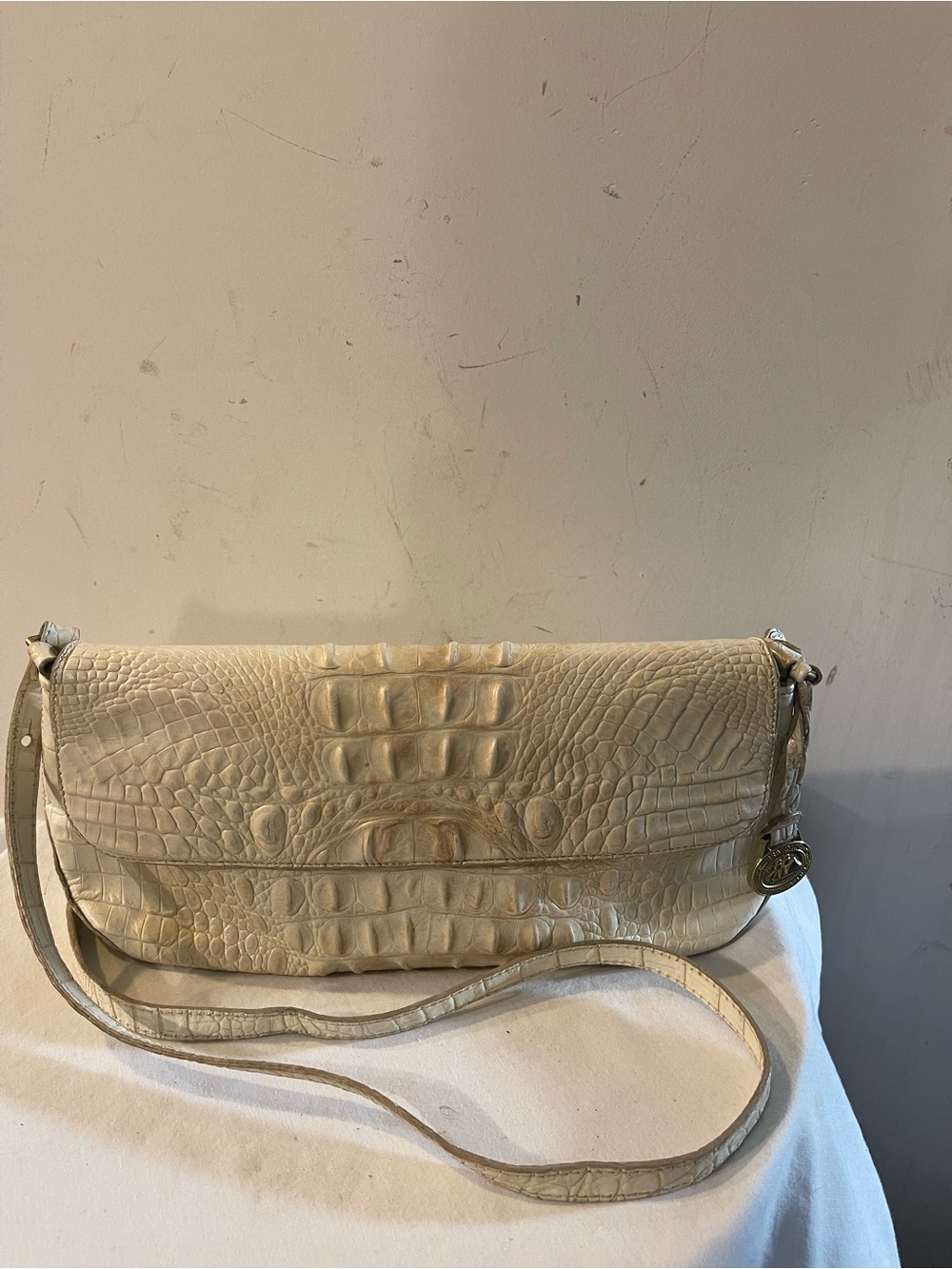 Small Brahmin Cream Croc-Embossed Shoulder Bag